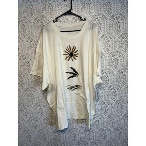 Torrid 4XL Oversized Fit White Beach Sun Palm Tree Embroidered T Shirt‎